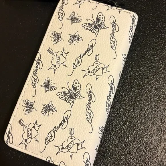 NWT Ed Hardy White & Pink "Love Kills Slowly" Baguette Bag and Wristlet Wallet S - Picture 5 of 6